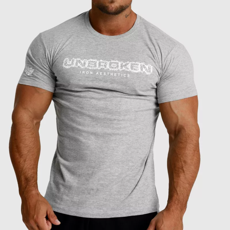 Tricou fitness pentru bărbați Iron Aesthetics Unbroken, gri-1