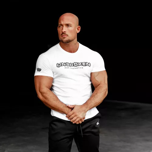 Tricou fitness pentru bărbați Iron Aesthetics Unbroken, alb