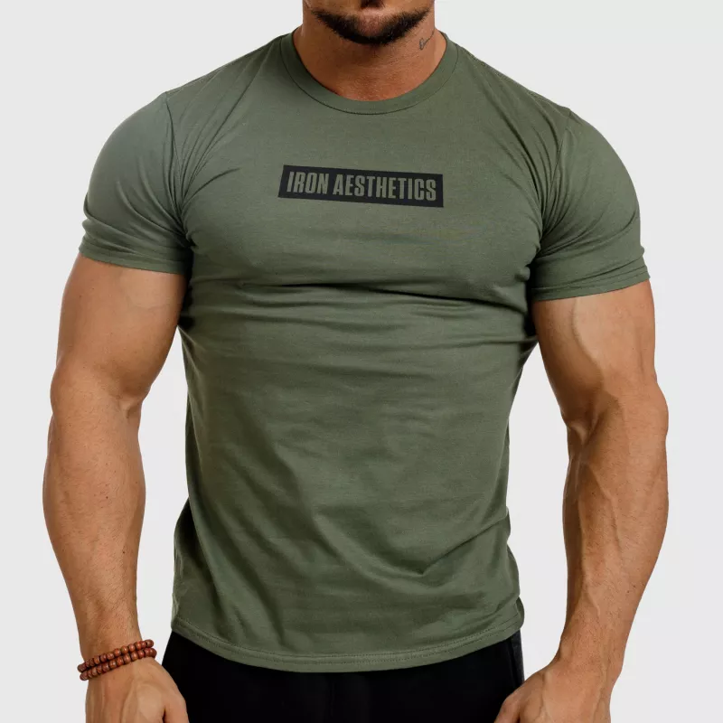 Tricou fitness pentru bărbați Iron Aesthetics Boxed, verde armată-1