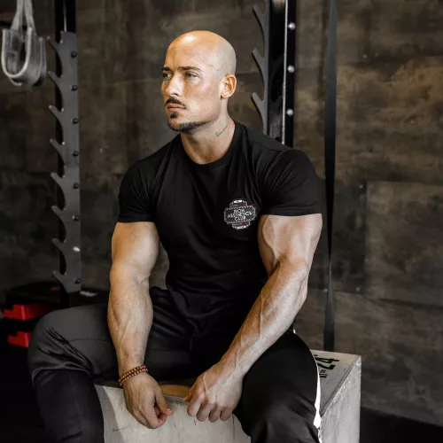 Tricou fitness pentru bărbați Iron Aesthetics Badge, negru