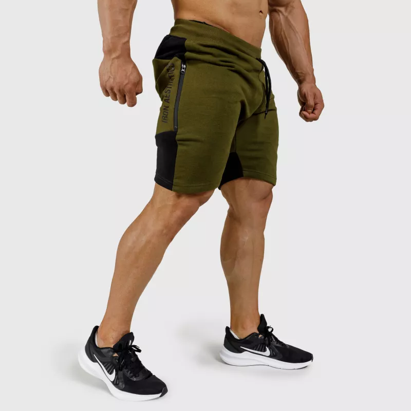 Pantaloni scurți de trening pentru bărbați Iron Aesthetics Panels, verde armată-5
