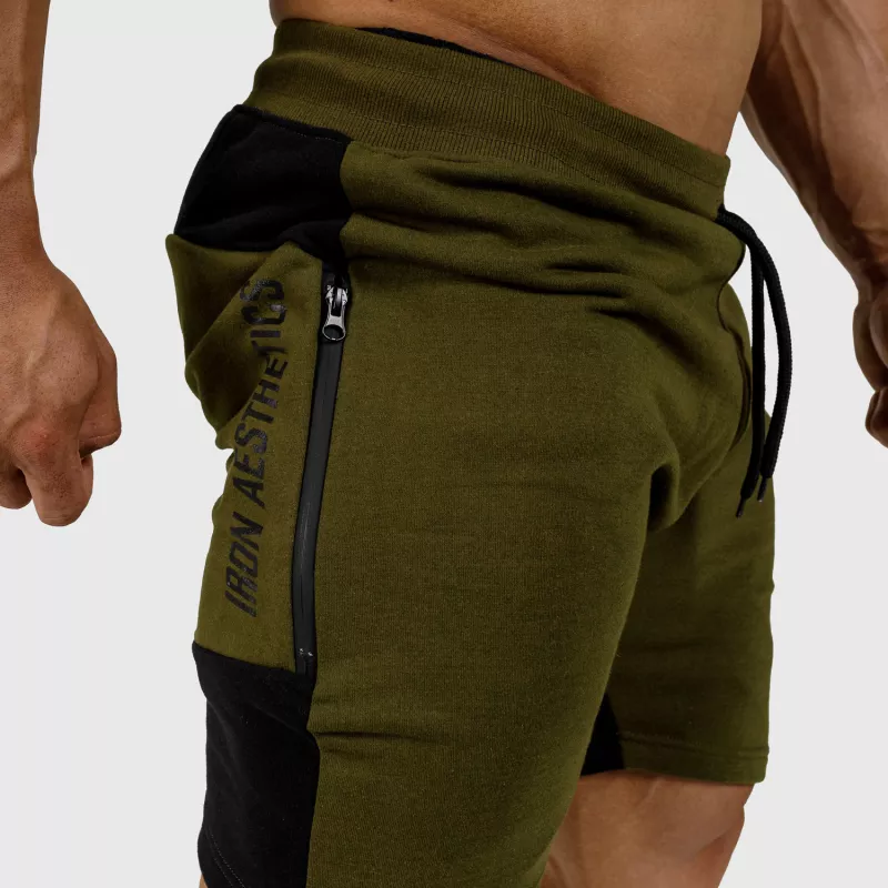Pantaloni scurți de trening pentru bărbați Iron Aesthetics Panels, verde armată-7