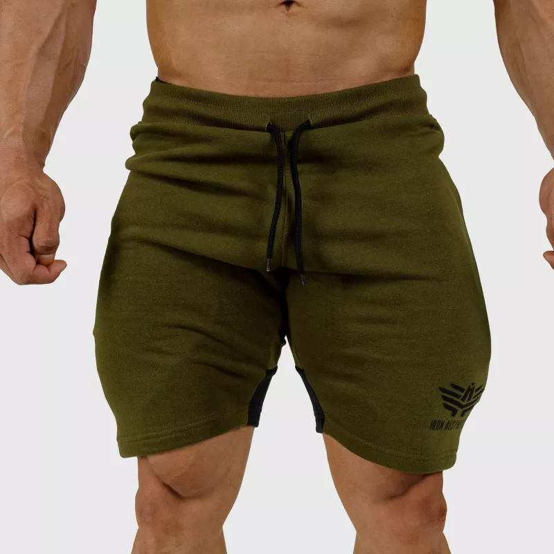 Pantaloni scurți de trening pentru bărbați Iron Aesthetics Panels, verde armată-4