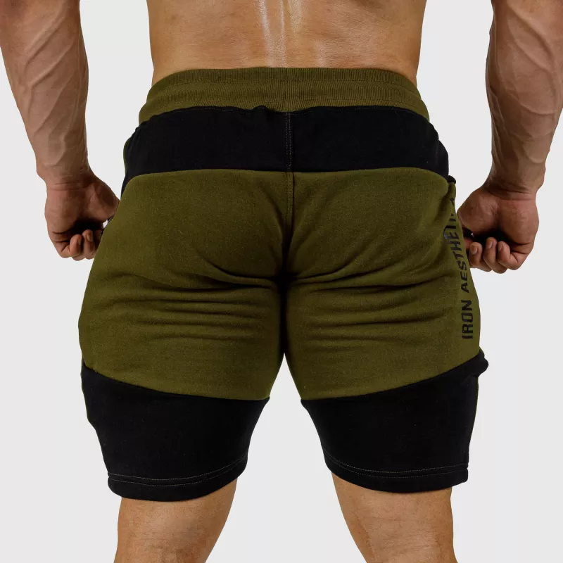 Pantaloni scurți de trening pentru bărbați Iron Aesthetics Panels, verde armată-3