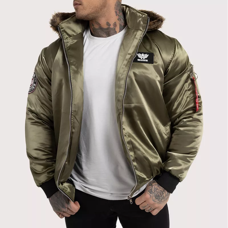 Jachetă pentru bărbaţi cu blană Iron Aesthetics, verde-1