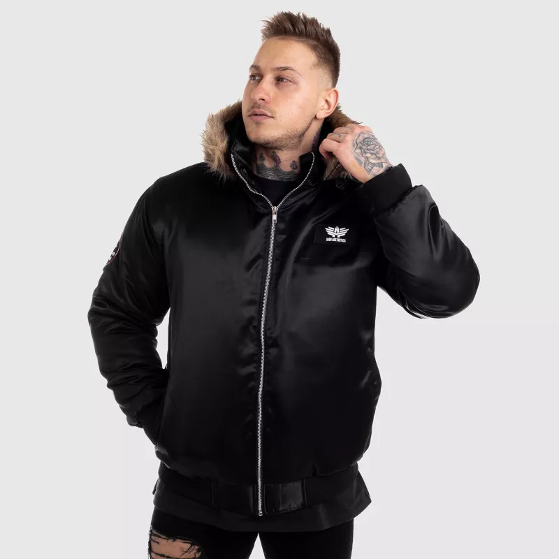 Jachetă pentru bărbaţi cu blană Iron Aesthetics, neagră-5