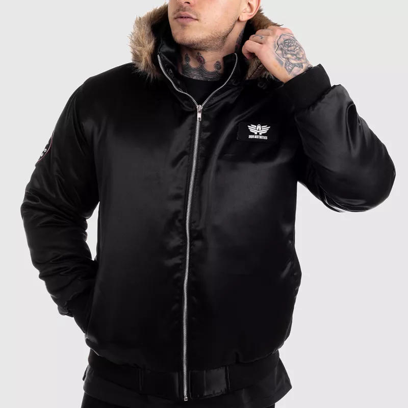 Jachetă pentru bărbaţi cu blană Iron Aesthetics, neagră-1