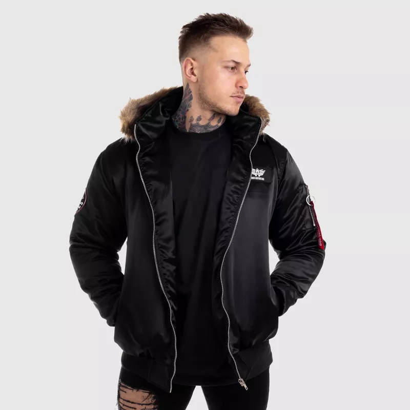 Jachetă pentru bărbaţi cu blană Iron Aesthetics, neagră-2