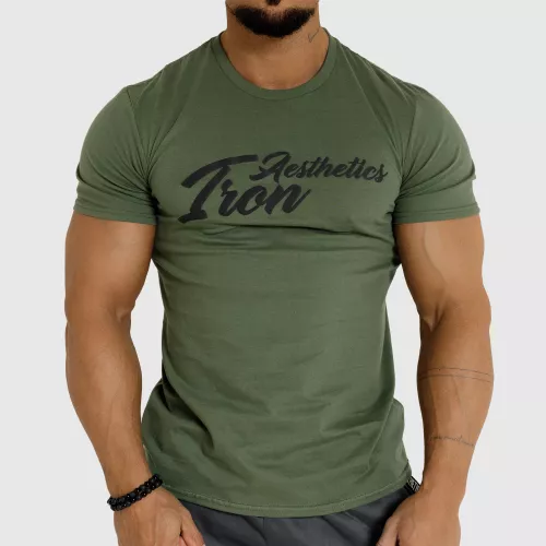 Tricou fitness pentru bărbați Iron Aesthetics Puff, verde armată