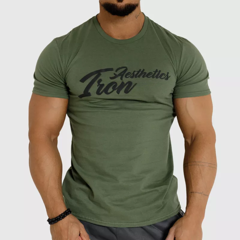 Tricou fitness pentru bărbați Iron Aesthetics Puff, verde armată-1