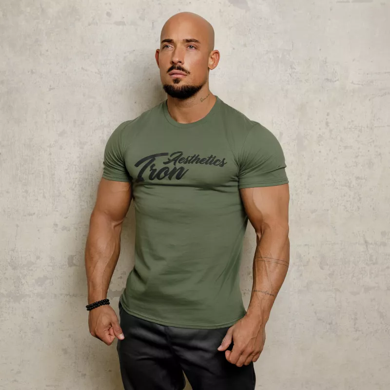 Tricou fitness pentru bărbați Iron Aesthetics Puff, verde armată-2