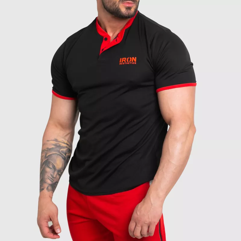 Tricou sport funcțional Iron Aesthetics Collar, black/red-1