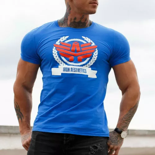 Tricou fitness pentru bărbați Iron Aesthetics Triumph, albastru