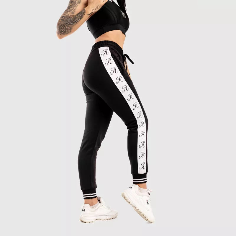 Pantaloni de trening fitness pentru damă Iron Aesthetics Striped, negri-1