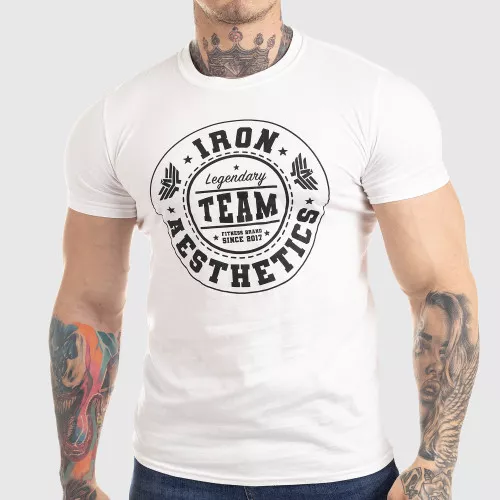 Tricou fitness pentru bărbați Iron Aesthetics Circle Star, alb